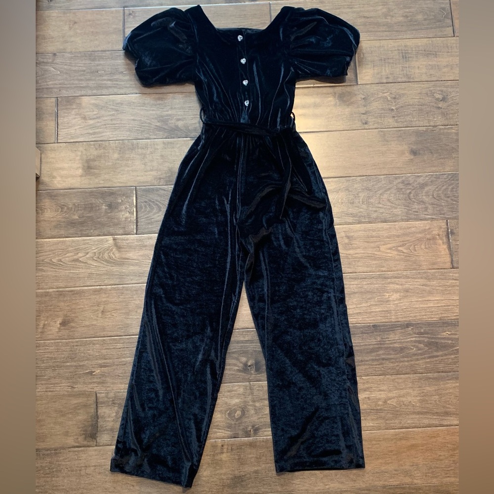 Zara Girls Black Crushed Velvet Jumpsuit – Size 13–14 new